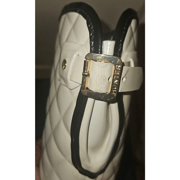 HUNTER Refined Gloss Quilted Rubber Rain Boots Mid Calf US 7 EU 36 Cream - Picture 15 of 15